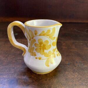 Little White and Yellow Vintage Pottery Painted Pitcher from Italy